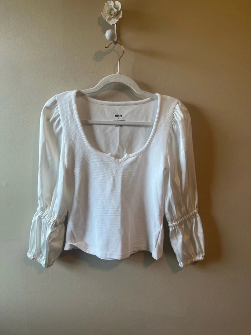 Anthropologie Maeve Ribbed Tiered Sleeve Top size XS white